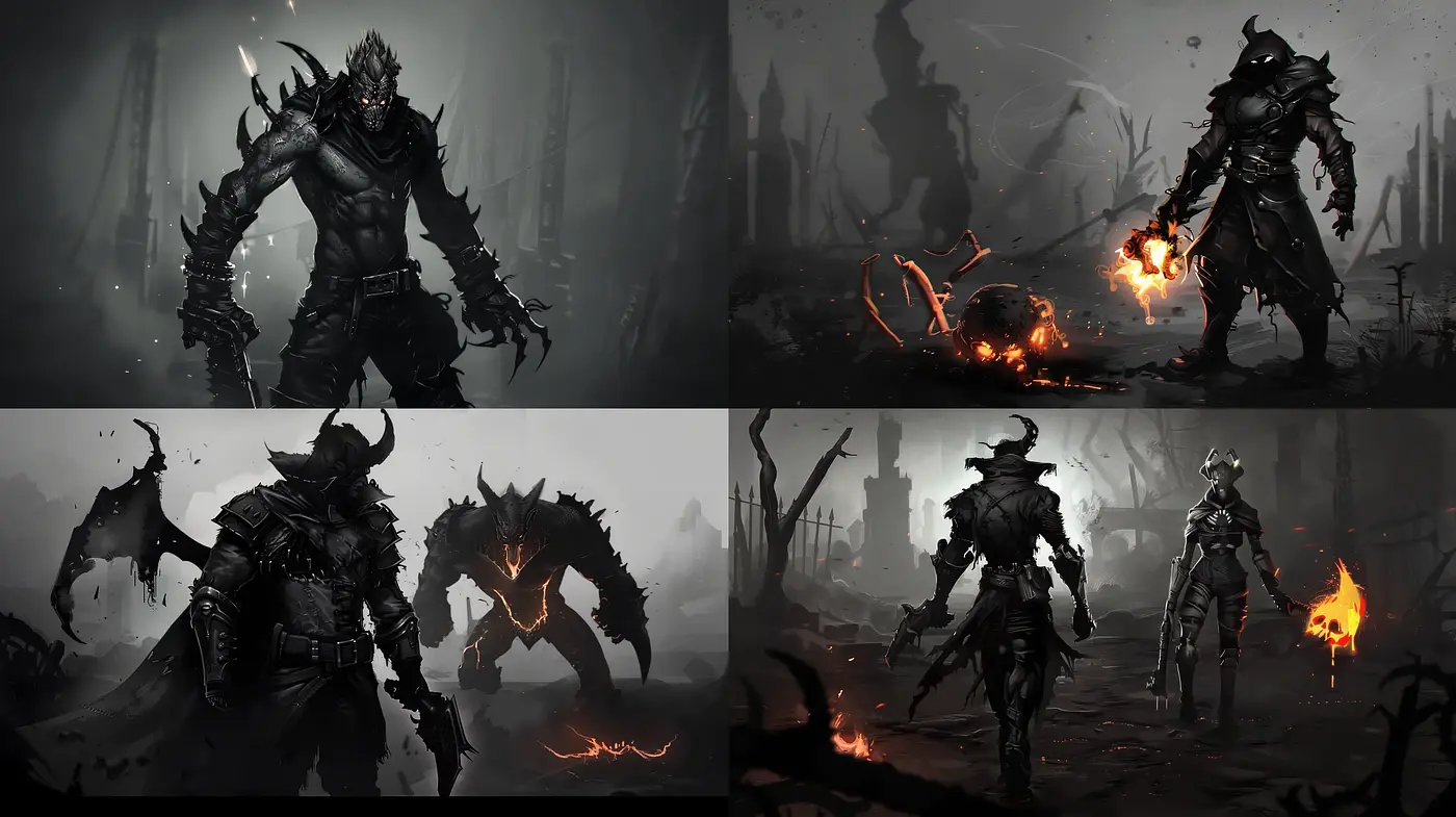 Monochromatic Gothic Fantasy Illustration Style - Midjourney sref style
