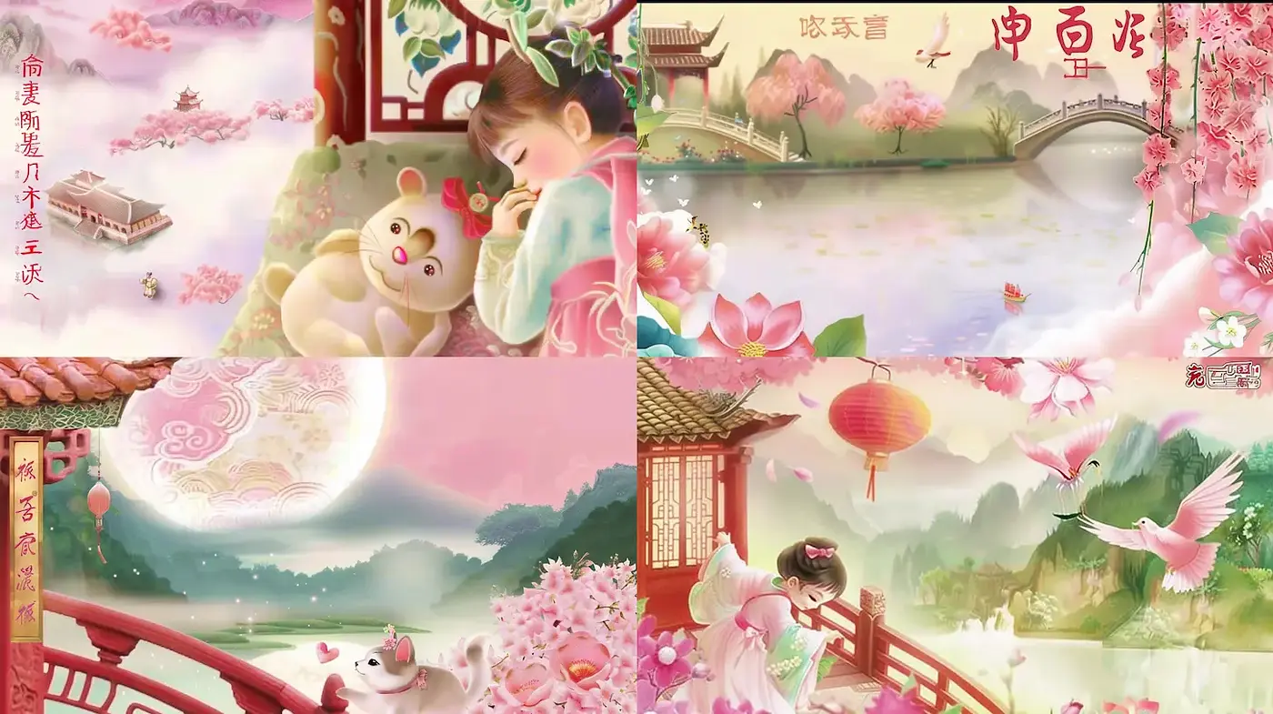 Serene, pastel dreamscapes with East Asian influences - Midjourney sref style