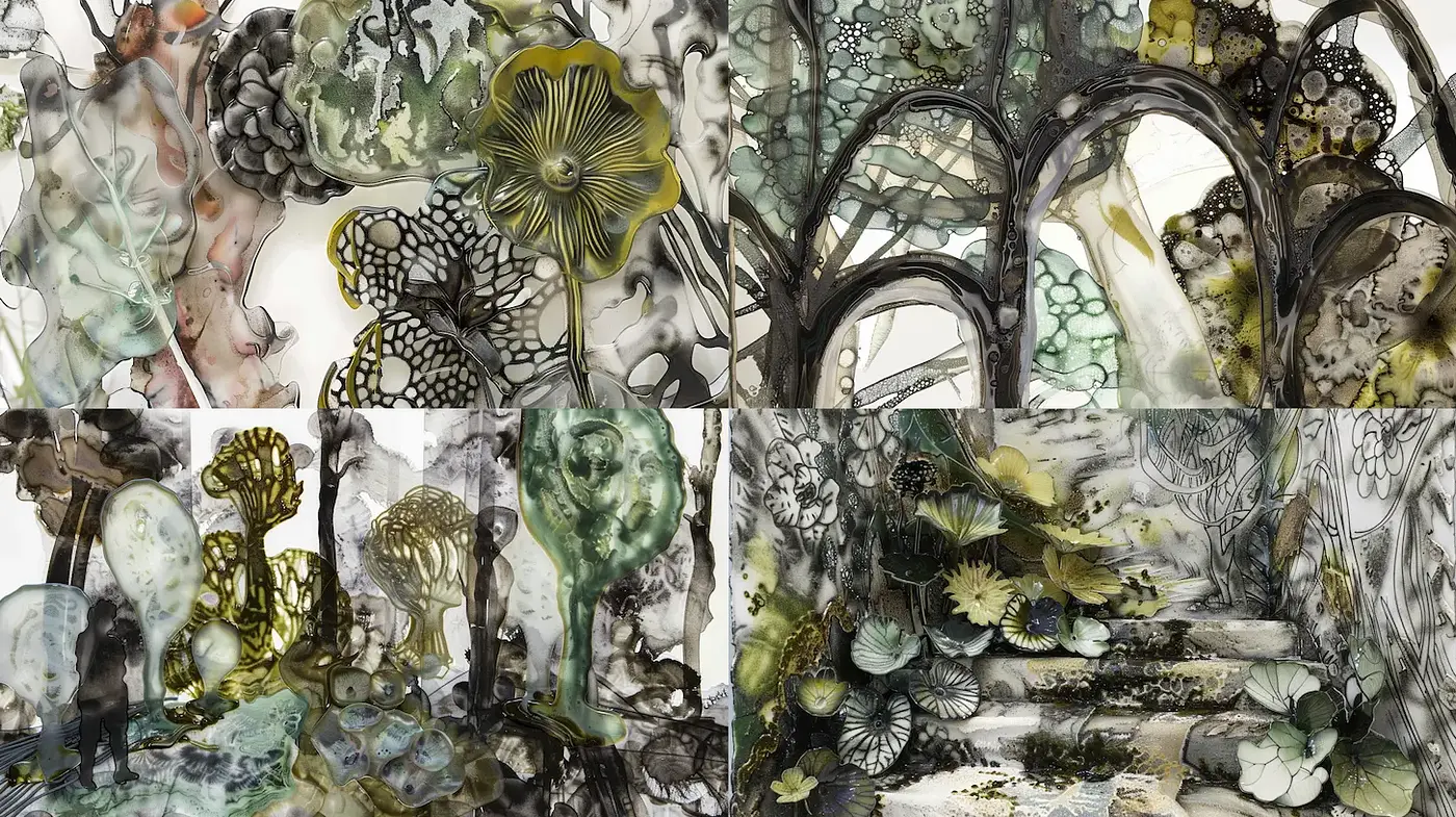 Ethereal Ink Illustrations with Organic Forms and Intricate Patterns - Midjourney sref style