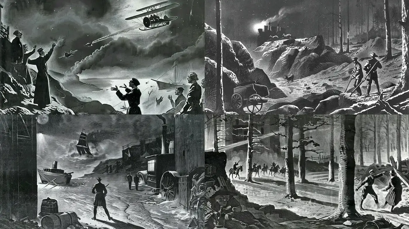 Monochromatic and Dramatic Illustrations with a Vintage Appeal - Midjourney sref style