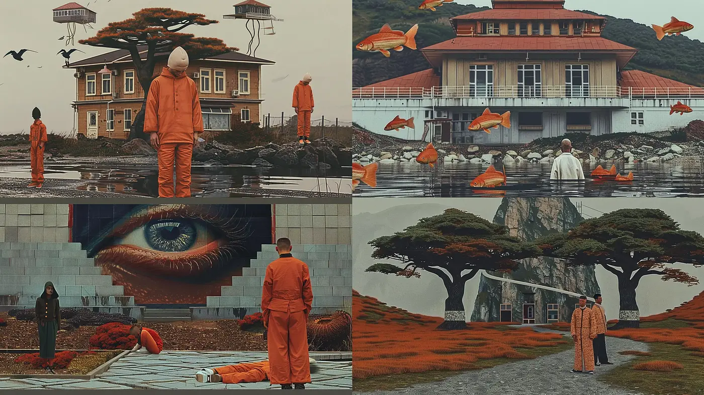 Surrealist Dreamscape with Consistent Orange Hues and Ethereal Ambiance - Midjourney sref style