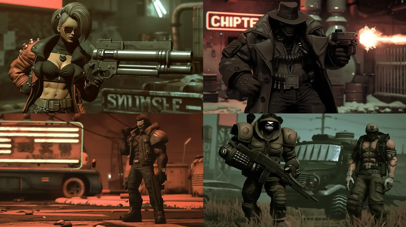 Cyberpunk-Noir Fusion with a Sepia Monochrome Essence - Midjourney sref style