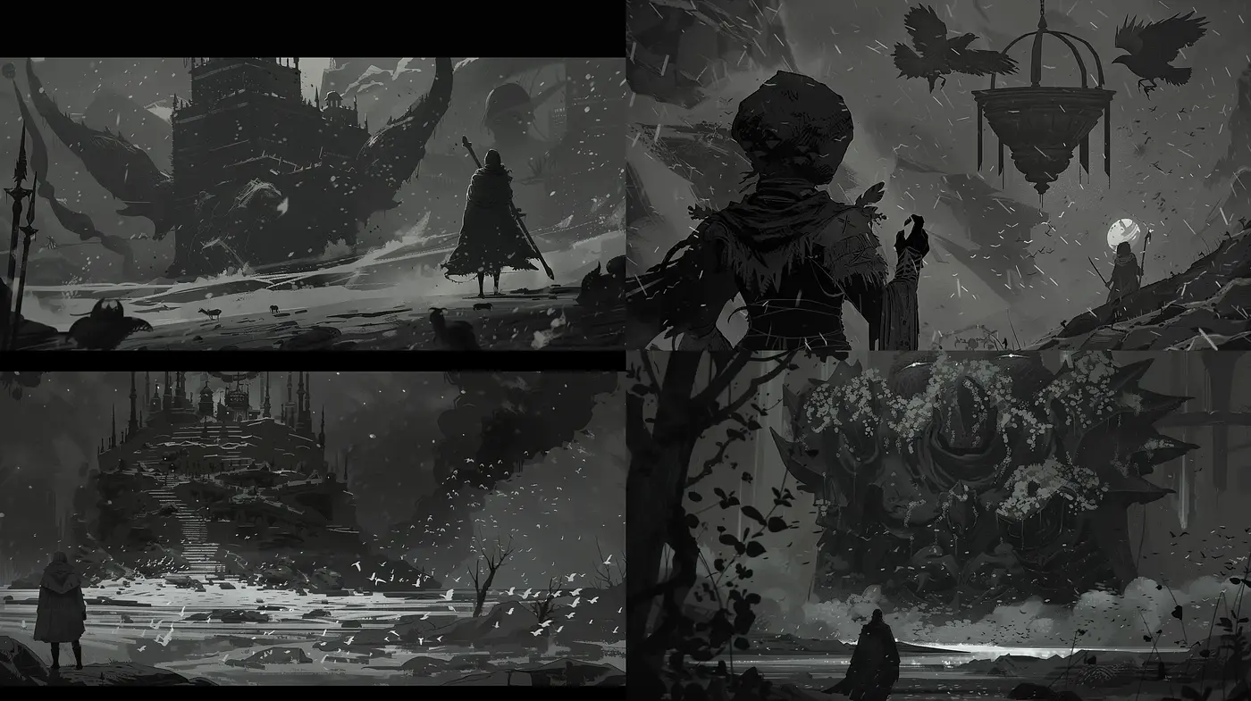 Monochromatic Whispers of a Forgotten Epoch - Midjourney sref style
