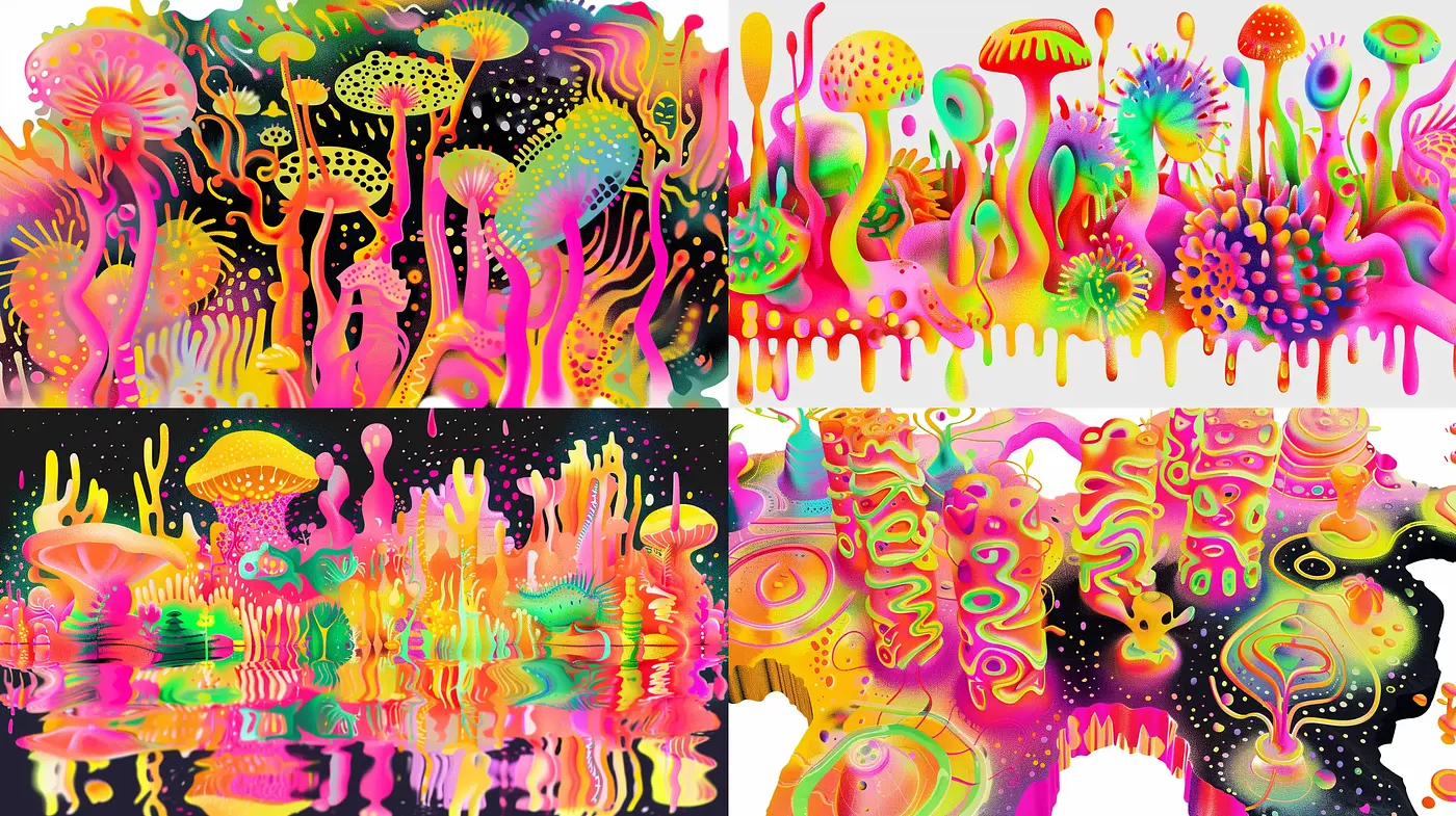 Psychedelic Dreamscape: A Vivid Journey Through Surrealism and Abstraction - Midjourney sref style
