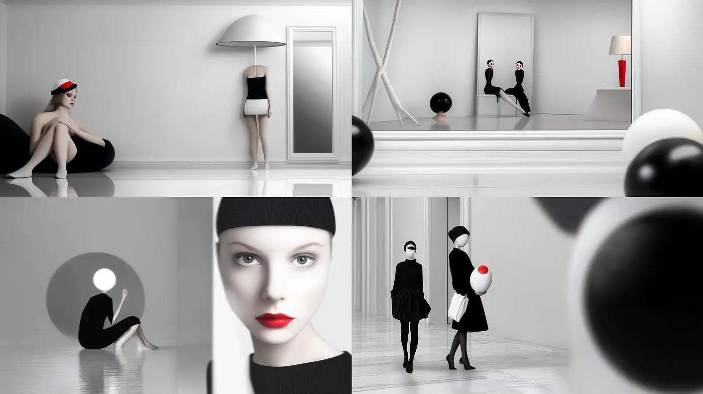 Monochromatic Elegance with Surrealist Overtones - Midjourney sref style