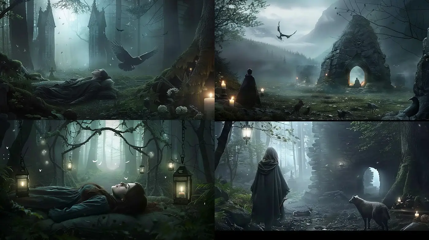 Enigmatic Twilight Mystique: A Journey through Ethereal Gothic Fantasy Landscapes - Midjourney sref style