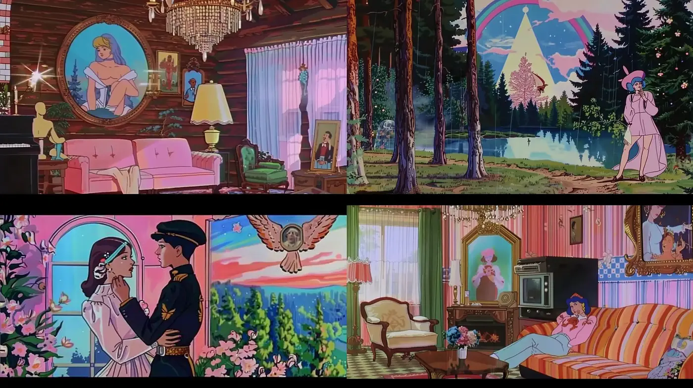 Romanticized Nostalgic Bliss in Vivid Animation - Midjourney sref style