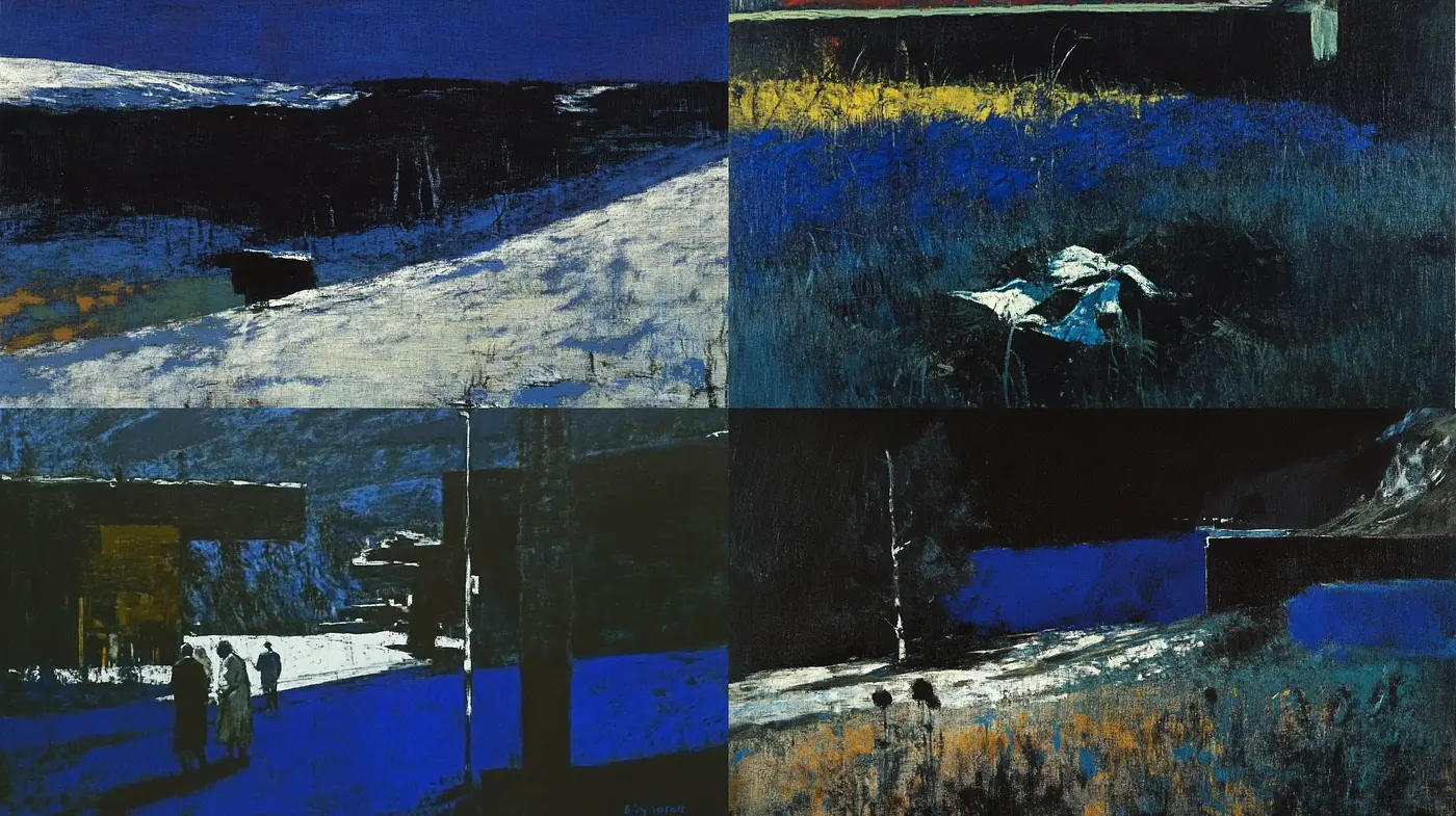 Midnight Hues: Abstract Navigation through Sapphire and Ebony - Midjourney sref style