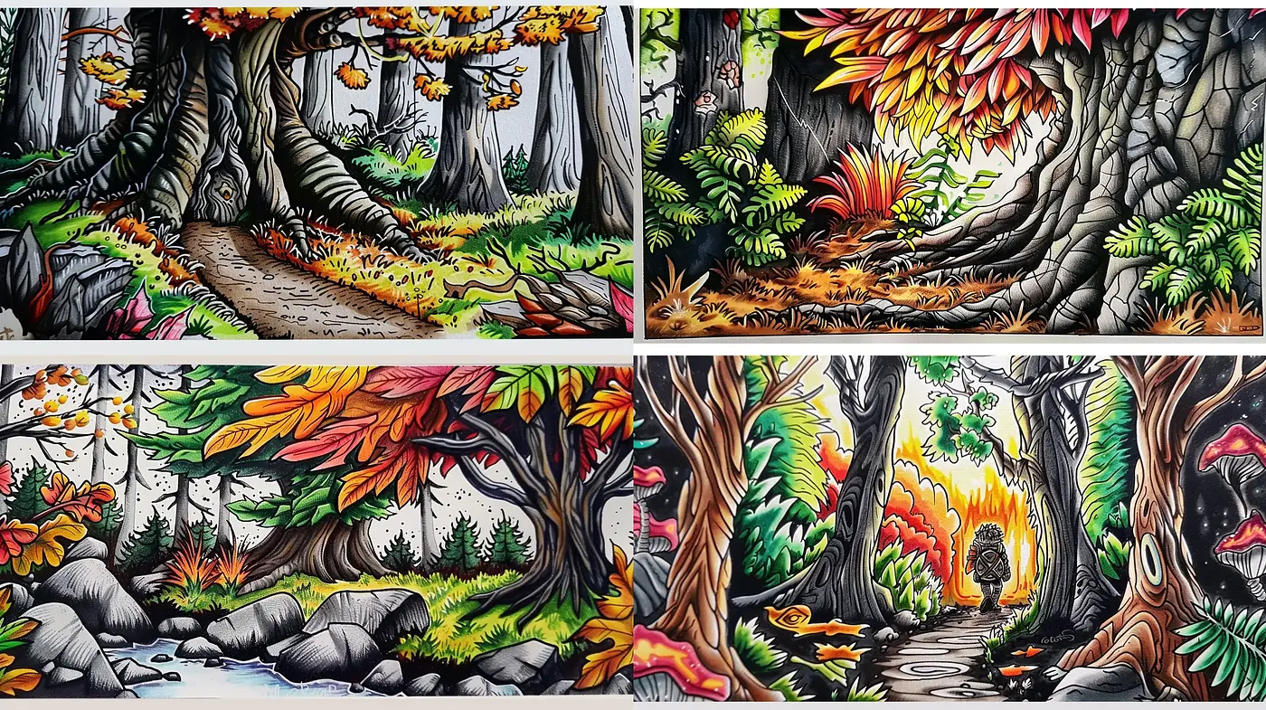 Enigmatic Forests: A Fusion of Vivid Colors and Storybook Illustration Techniques - Midjourney sref style