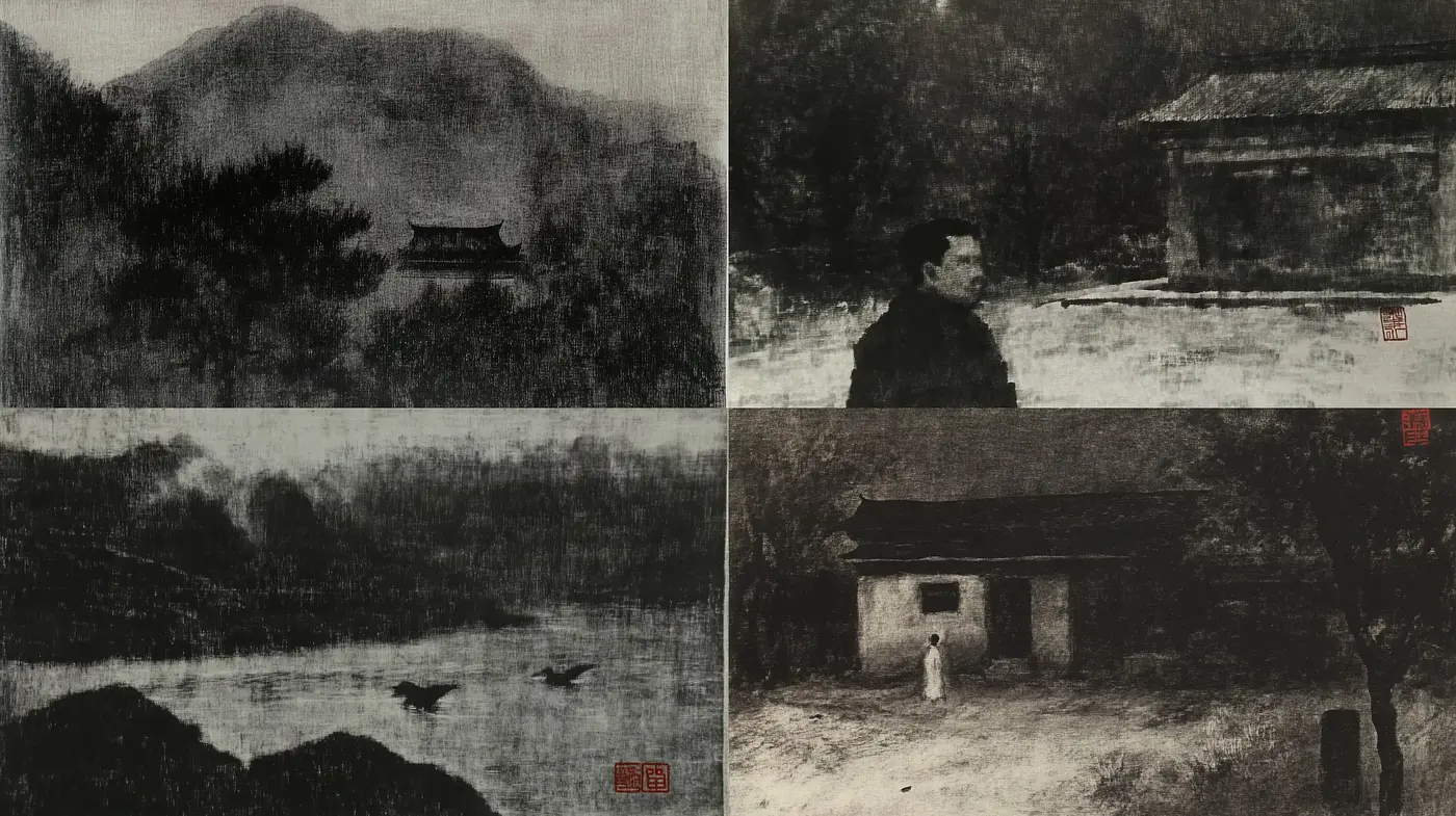 Ethereal Monochrome Visions: An Homage to Traditional East Asian Ink Wash - Midjourney sref style