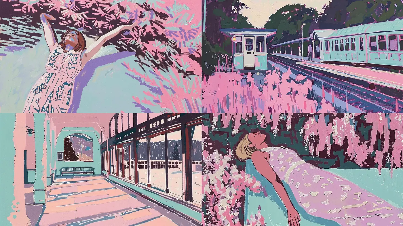 Whimsical Pastel Dreamscape with Retro Illustrative Essence - Midjourney sref style