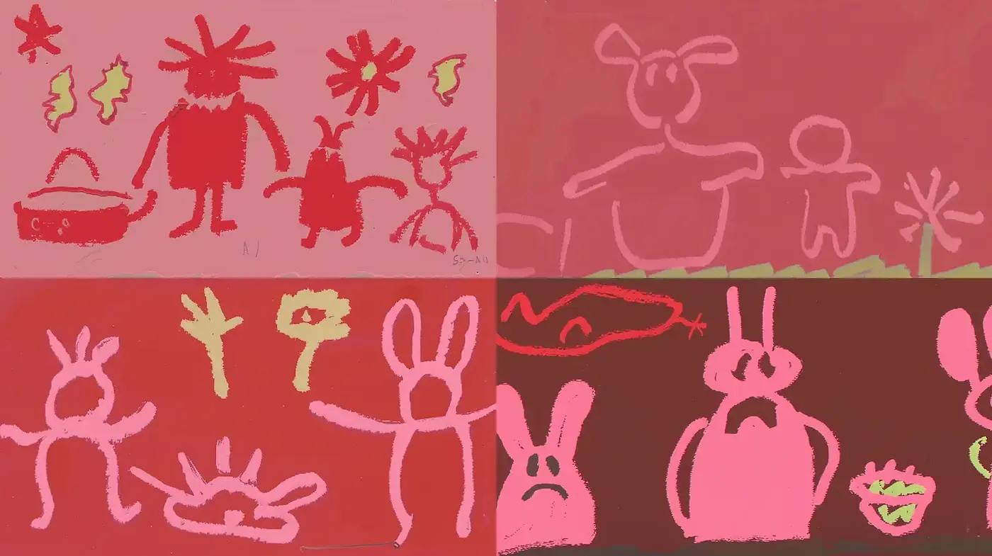 Whimsical, childlike illustrations with a playful aesthetic - Midjourney sref style
