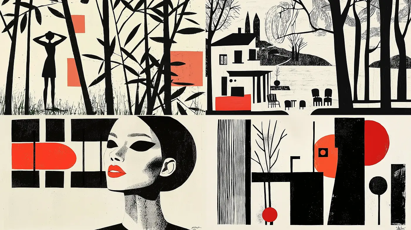 Monochromatic Elegance with Red Accent in Abstracted Realism - Midjourney sref style