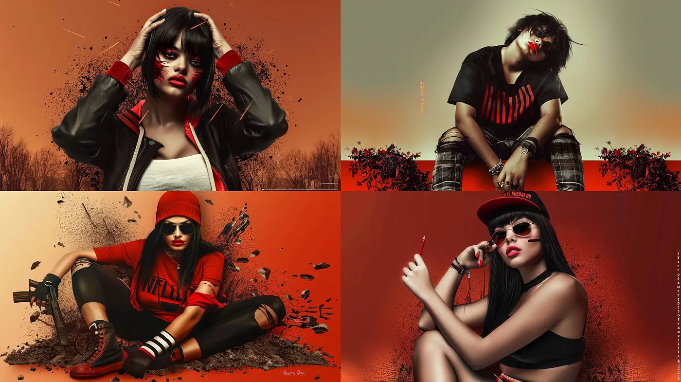 Consistent Shades of Crimson: A Dichotomy of Vibrance and Edginess - Midjourney sref style