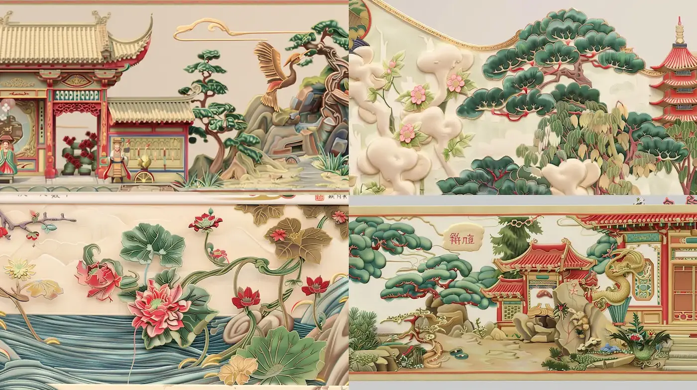 Intricate and Harmonious Traditional Asian Art with Natural Elements - Midjourney sref style
