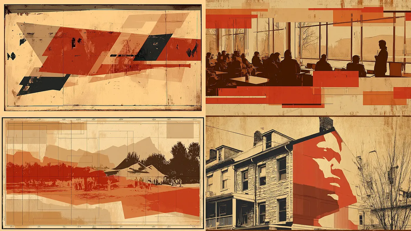 Dynamic Vintage Aesthetic with Geometric Layers and Warm Tones - Midjourney sref style