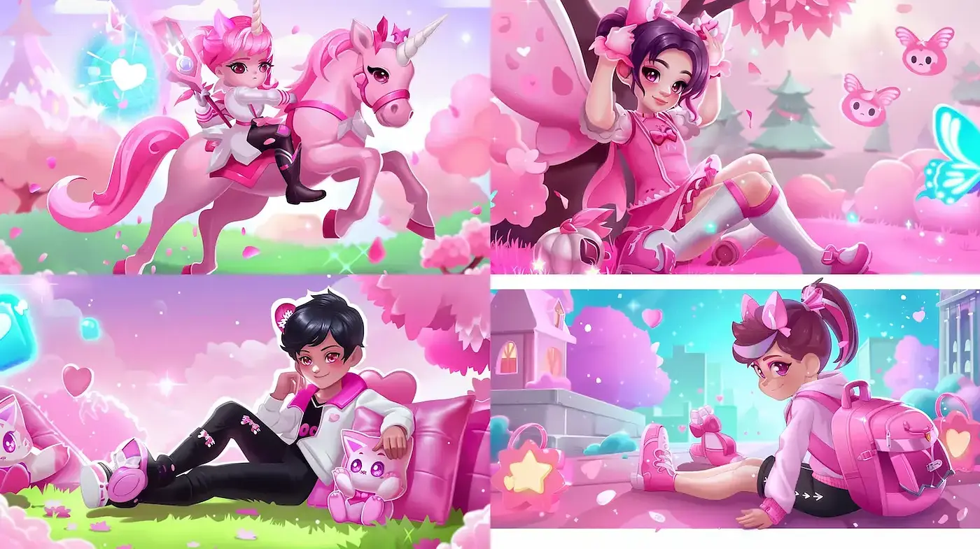 Whimsical pastel dreamscapes with playful characters and soft textures - Midjourney sref style