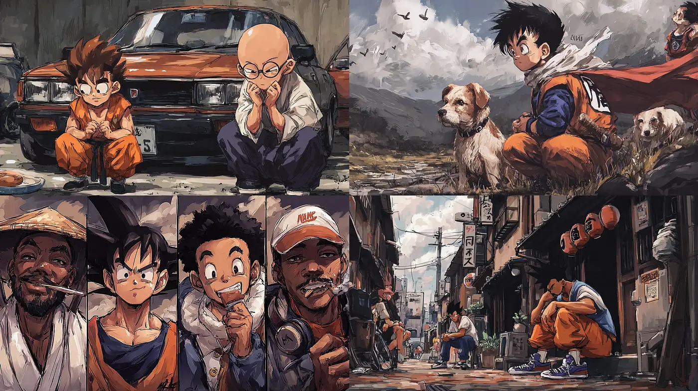 Dynamic Character Illustrations with a Nostalgic Urban Aesthetic - Midjourney sref style