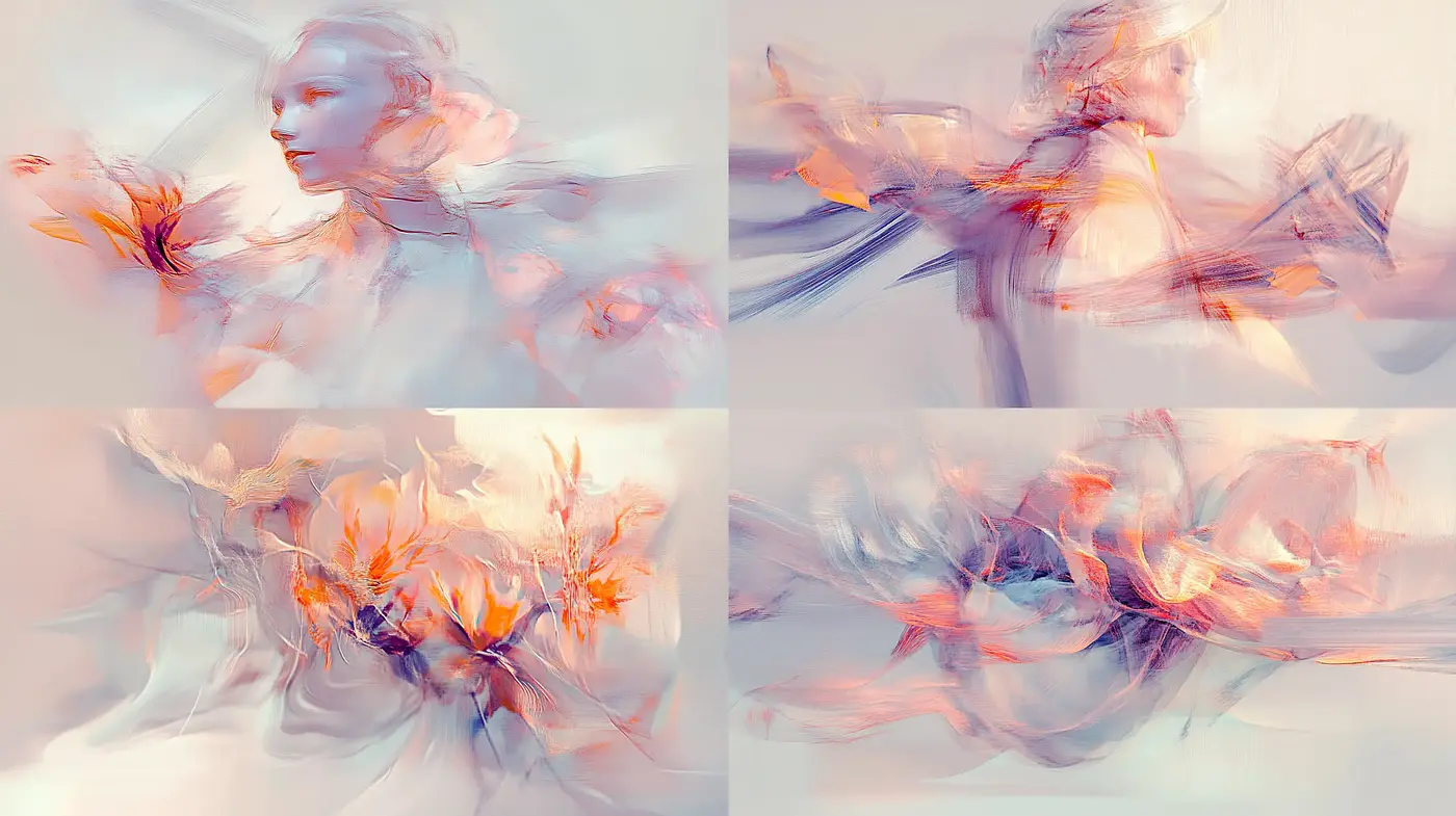 Ethereal Dreamscape of Fluid Motion and Pastel Hues - Midjourney sref style