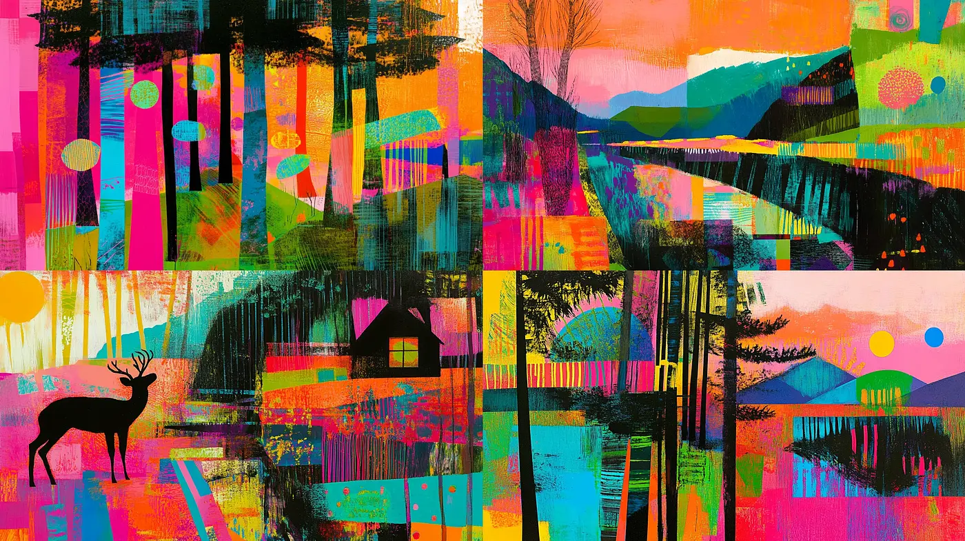 Eclectic Vibrancy in Contemporary Abstract Landscapes - Midjourney sref style