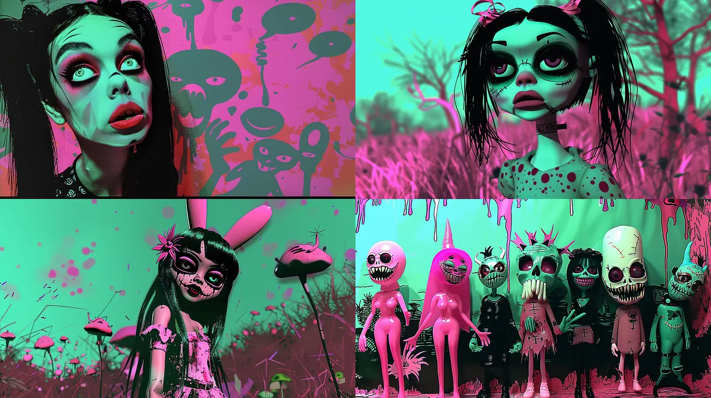 Psychedelic Gothic Cartoonism: A Vivid and Macabre Visual Symphony - Midjourney sref style
