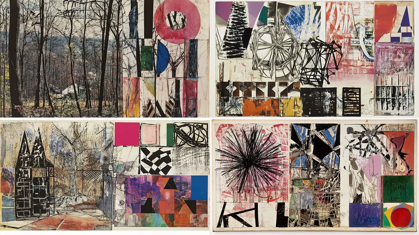 Synthesized Patchwork of Abstract Expressionism and Collage - Midjourney sref style