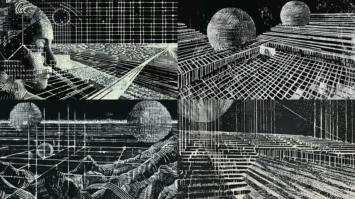 Ethereal Gridscapes: A Monochrome Journey in Stippled Textures - Midjourney sref style