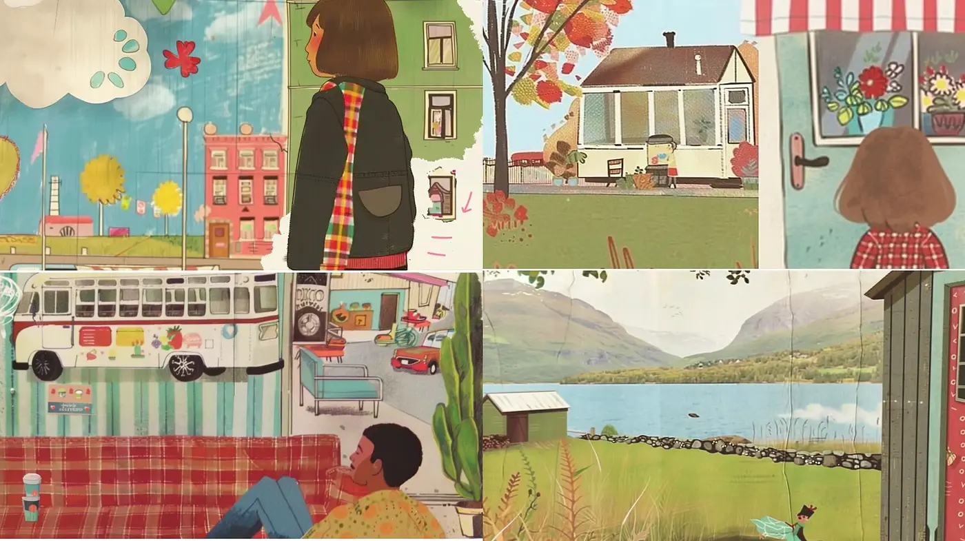 Warm-toned Whimsical Nostalgia with Illustrated Storybook Essence - Midjourney sref style