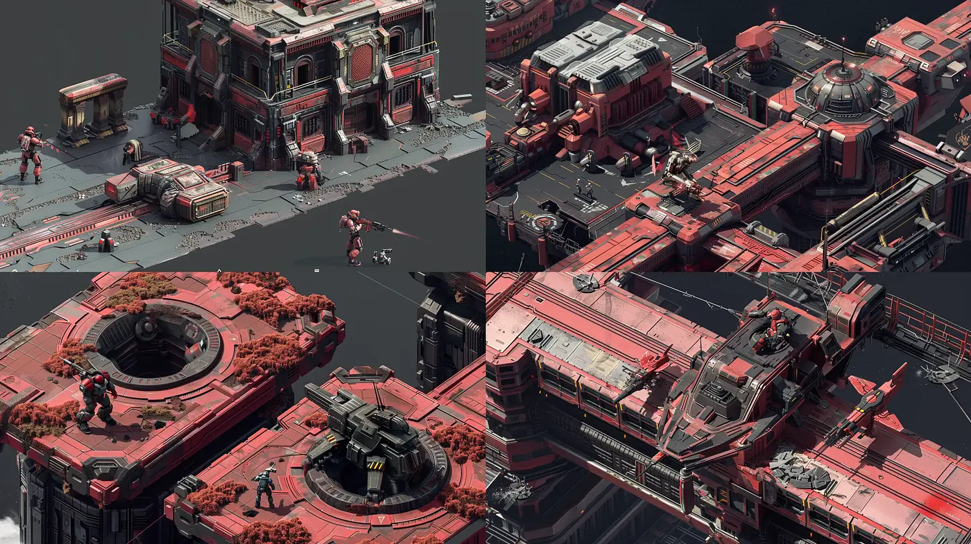 Futuristic Industrial Dystopia: A Study in Red and Gray - Midjourney sref style