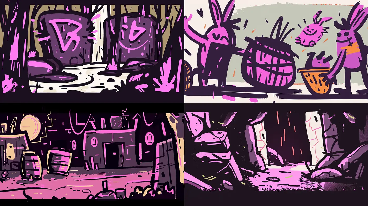 Whimsical Nocturnes of Lavender Hues and Abstract Forms - Midjourney sref style