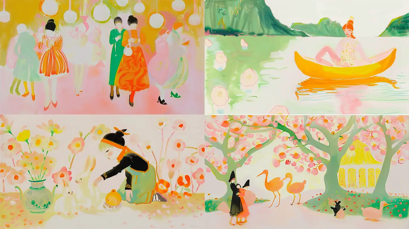 Whimsical Pastel Dreamscapes with Fauvist Overtones - Midjourney sref style