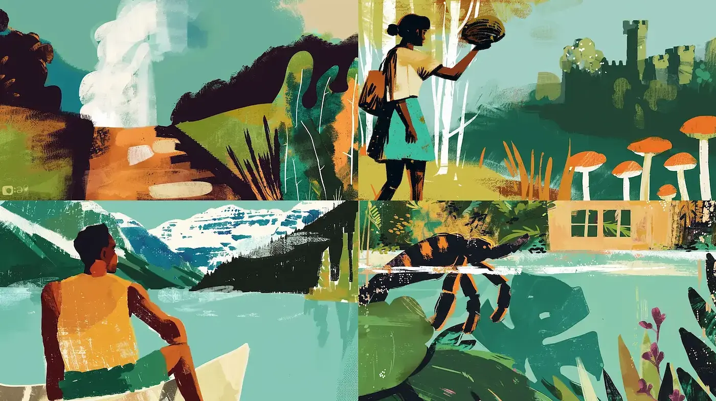 Vibrant, nature-inspired illustrations with a whimsical touch - Midjourney sref style