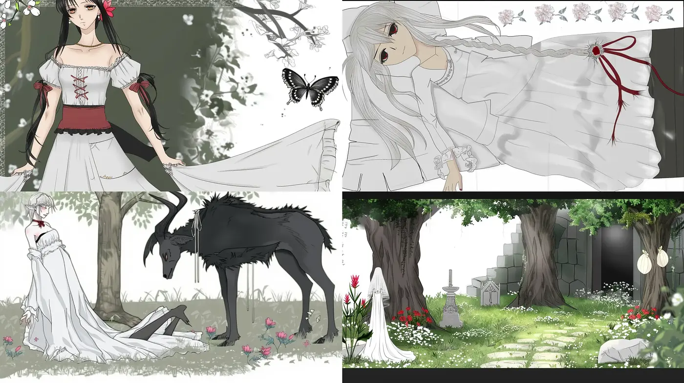 Etheral Monochrome Tinged Illustrative Fantasy Style - Midjourney sref style