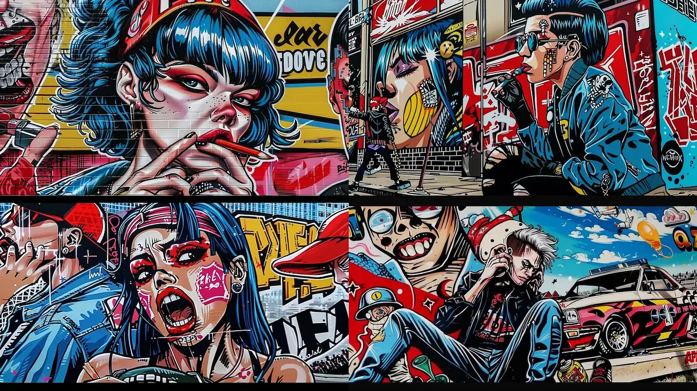 Dynamic and vibrant street art style with a modern twist - Midjourney sref style
