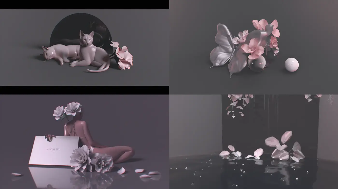 Ethereal Monochrome Elegance with Surreal Blossoms - Midjourney sref style