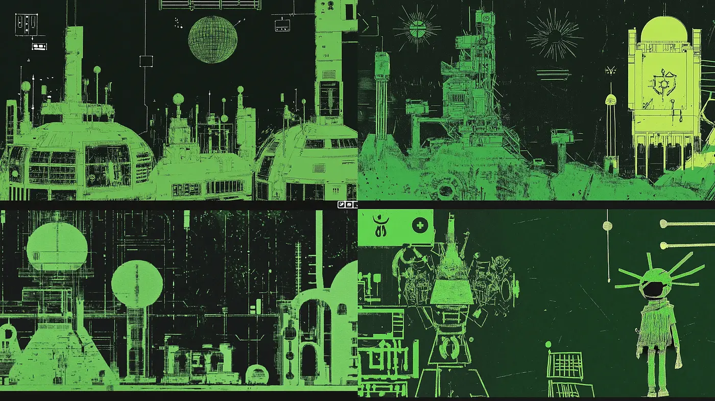 Neon Circuitry Visions: A Blend of Cyberpunk and Blueprint Aesthetics - Midjourney sref style