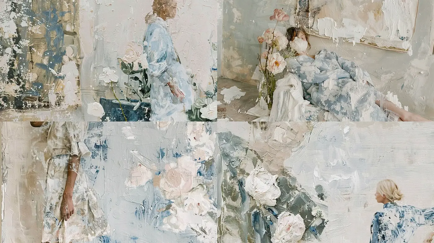 Whimsical Brushstroke Harmony in Serene Pastels - Midjourney sref style