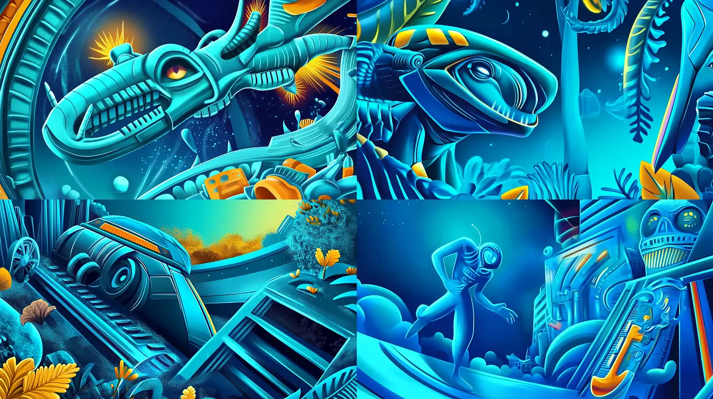 Surreal Digital Dreamscape in Luminous Blue Hues - Midjourney sref style