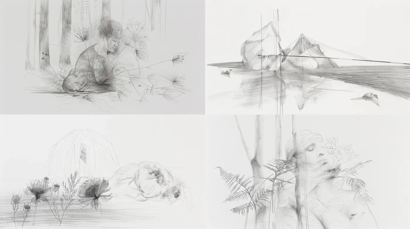 Ethereal Sketch Reinvention Through Generative Art - Midjourney sref style
