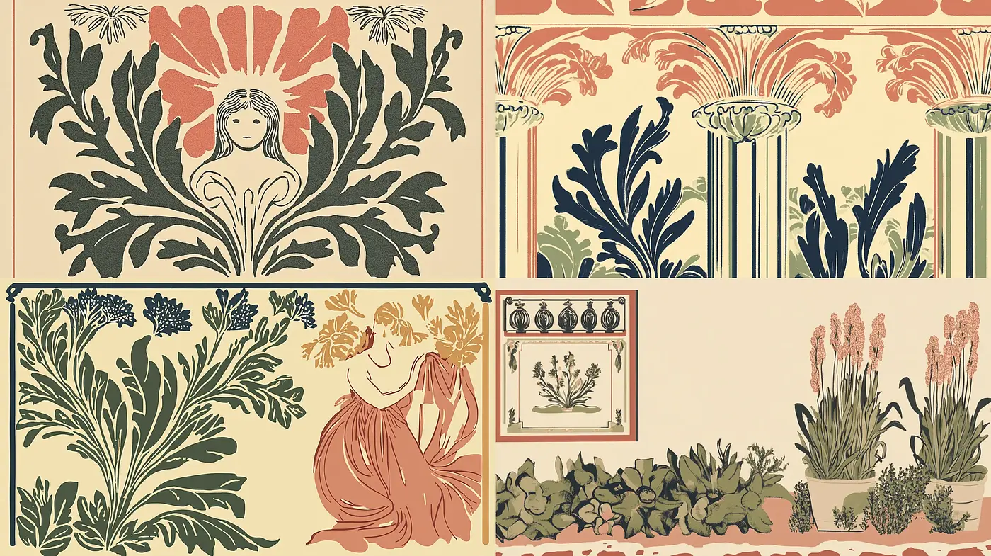 Art Nouveau Revival: A Harmonious Blend of Nature and Elegance in Earthy Tones - Midjourney sref style