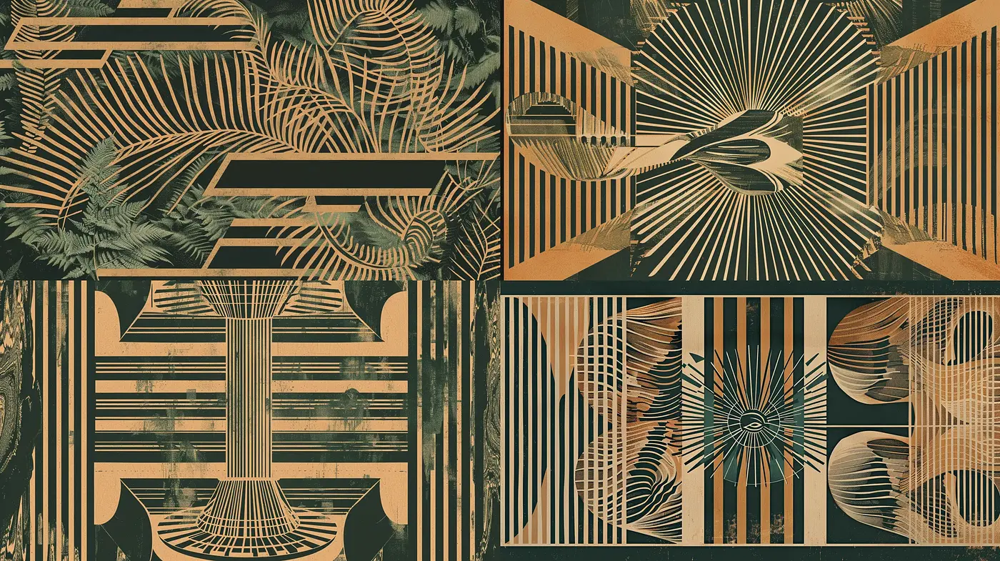 Harmonized Art Deco Symmetry with an Organic Twist - Midjourney sref style