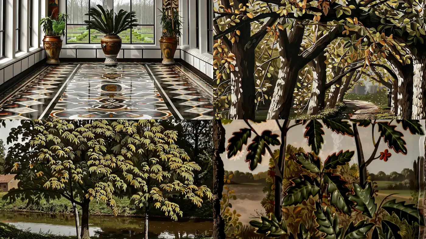 Elegant indoor gardens with a lush, natural ambience and intricate designs - Midjourney sref style