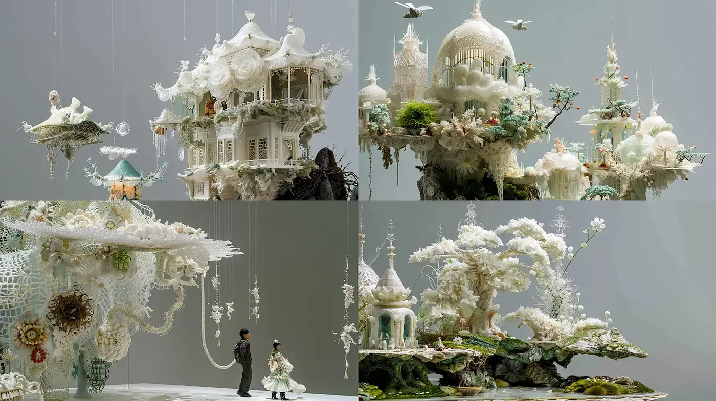 Intricate Architectural Fantasies with Ethereal Qualities - Midjourney sref style
