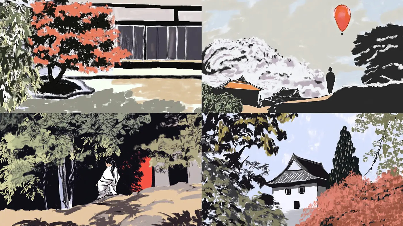 Autumnal Serenity in Stylized Japanese Scenery - Midjourney sref style
