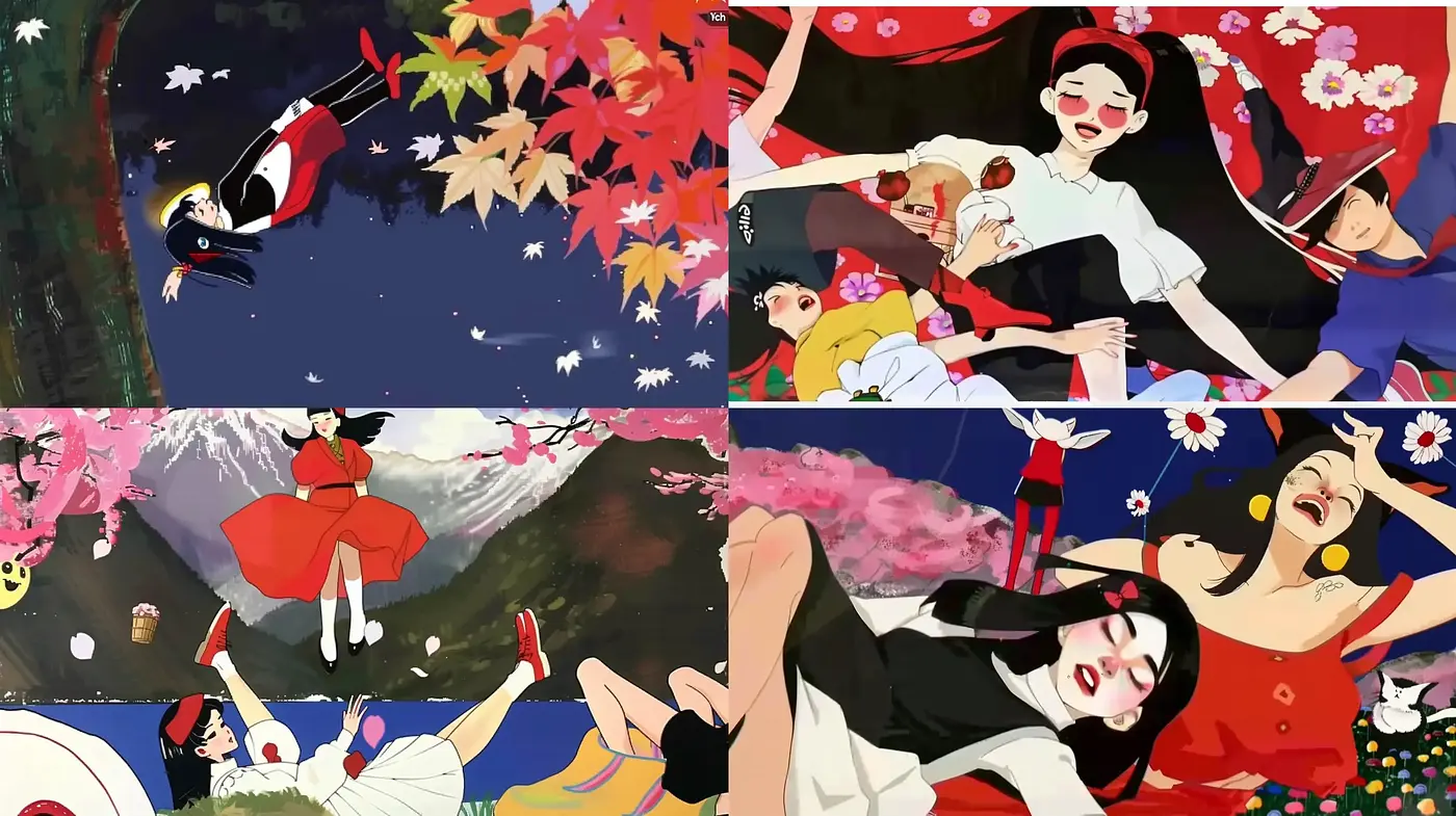 Euphoric Seasons of Joy: Vibrant Anime-Inspired Expressionism - Midjourney sref style