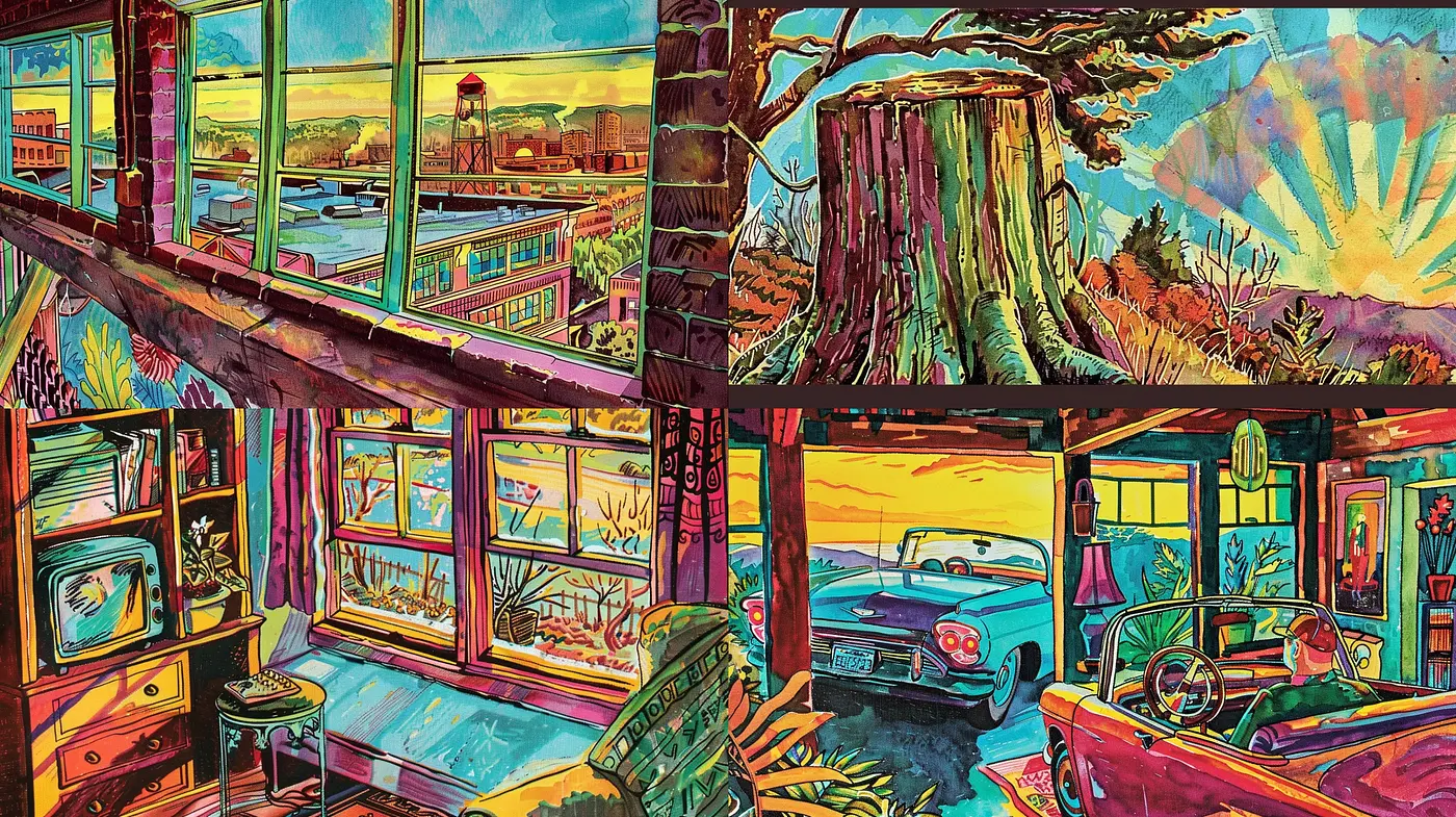 Vibrant Expressionist Fusion with a Retro Nostalgic Essence - Midjourney sref style