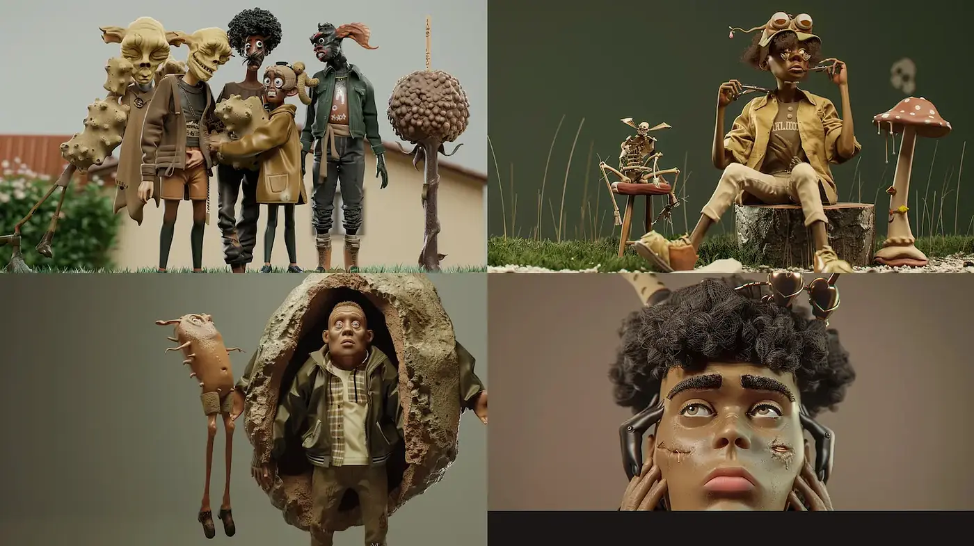 Contemporary surrealism with playful anthropomorphic elements and soft textures - Midjourney sref style