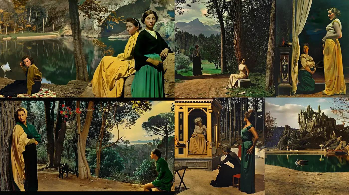 Timeless Elegance in Repose: A Study of Serene Landscapes and Pensive Figures - Midjourney sref style