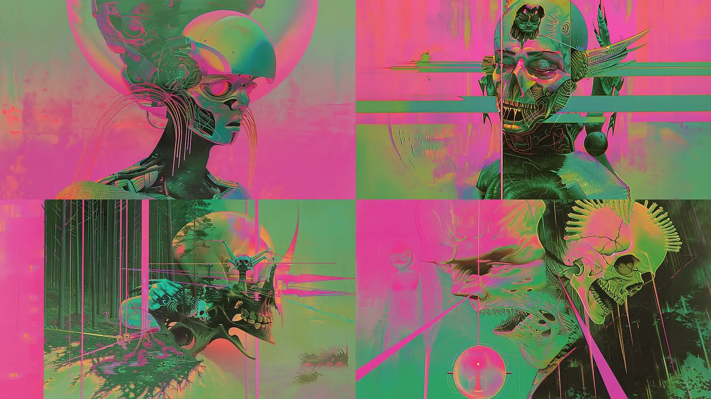 Cyberpunk Glitch Art Fusion with Surrealist Overtones - Midjourney sref style