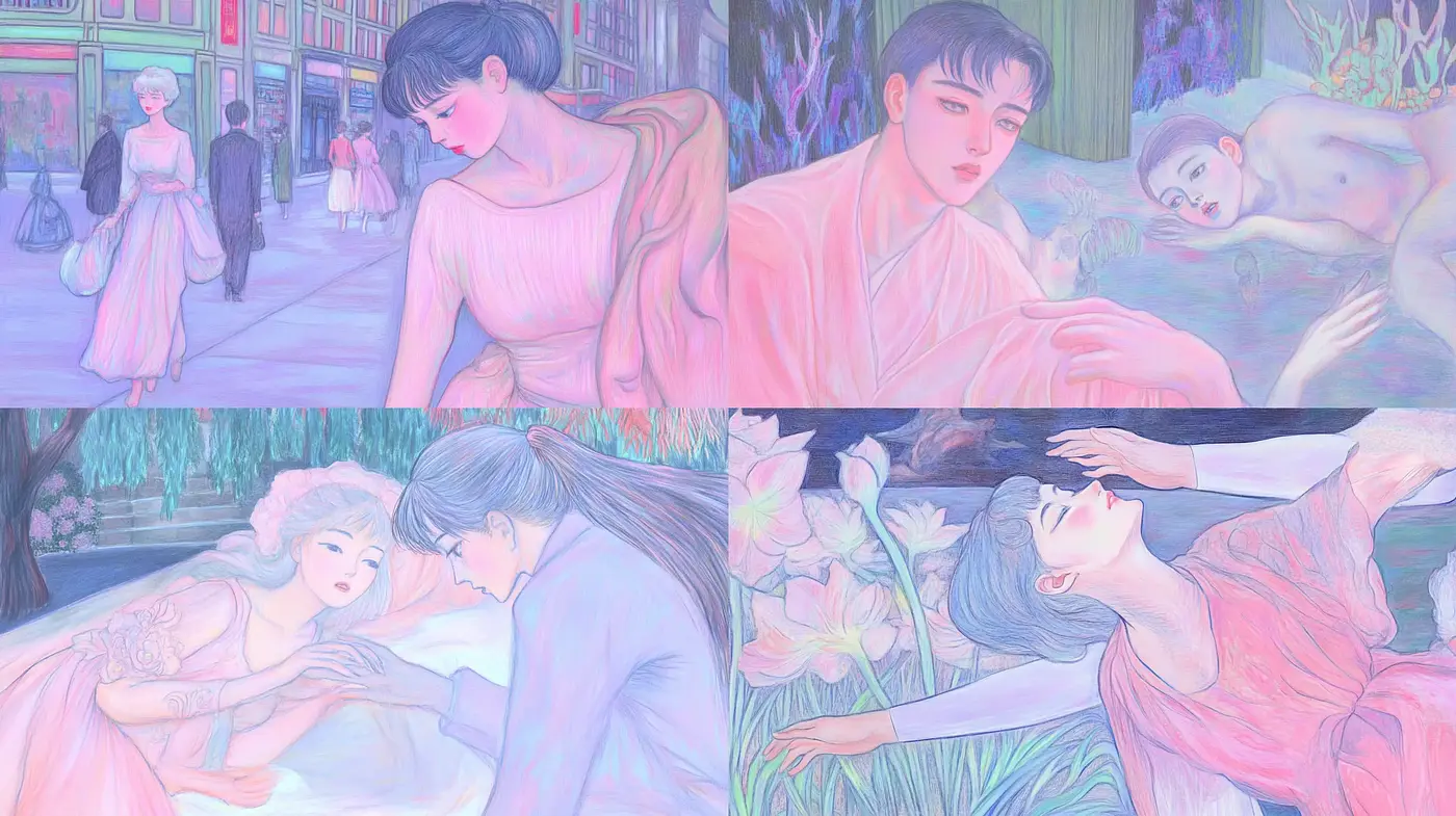 Ethereal Pastel Dreamscape in Art Nouveau Elegance - Midjourney sref style